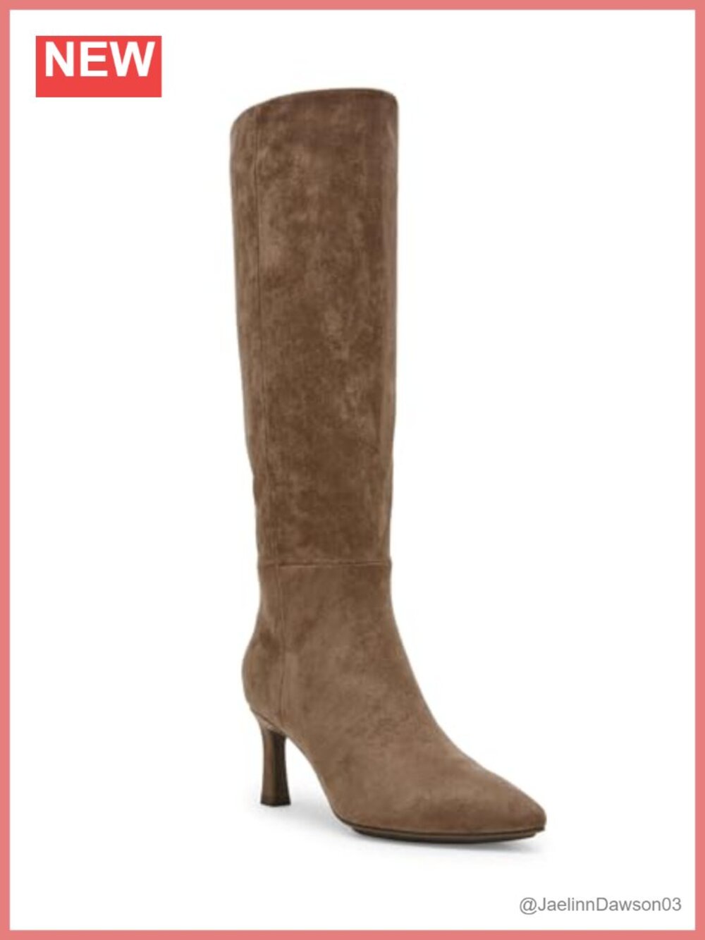 Knee-High Kitten Heel Boots Faux Suede Pointed Toe Zip